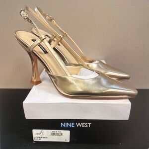 Nine West Metallic Gold Slingback Pointed-Toe Heels